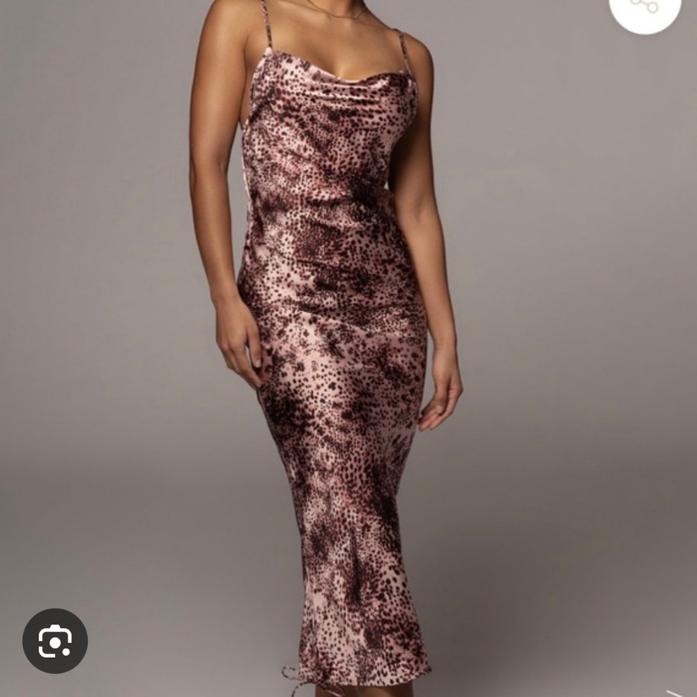 JLUXLABEL rose gold pink leapord dress